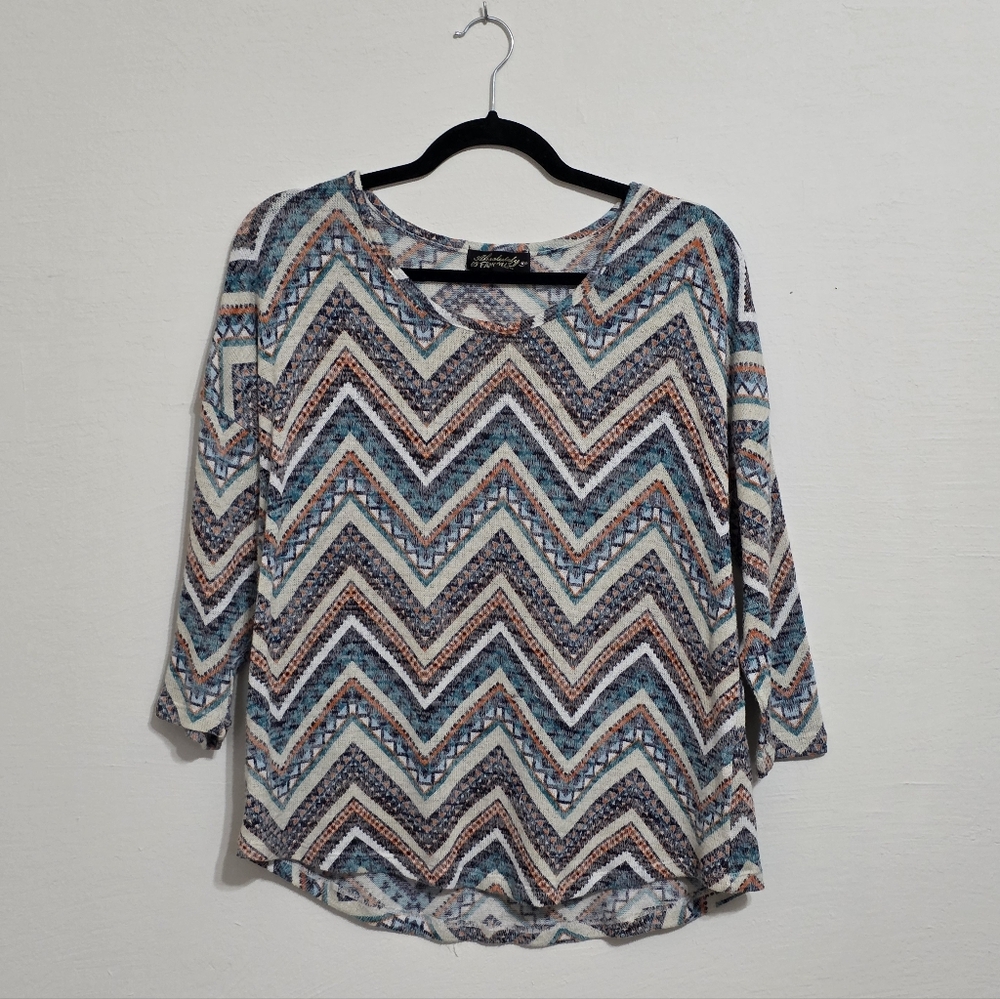 Absolutely Famous Chevron Patterned Blouse - Blue… - image 1